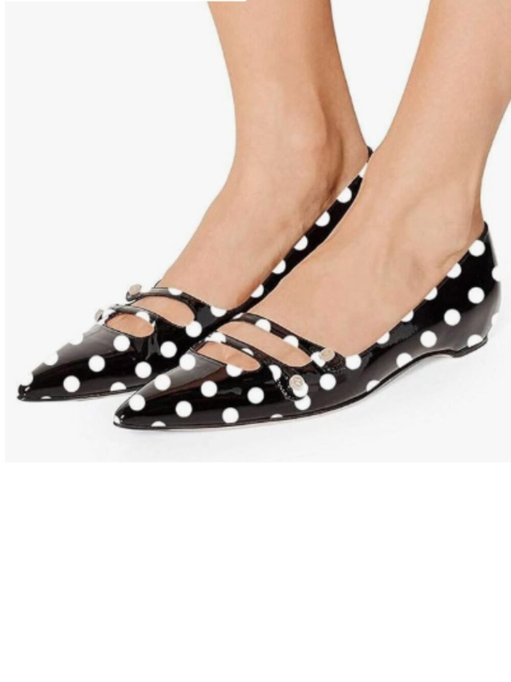 YDN Black Polka Dot Hidden Low Heels Pointed Toe Slip on Comfort Straps Pumps